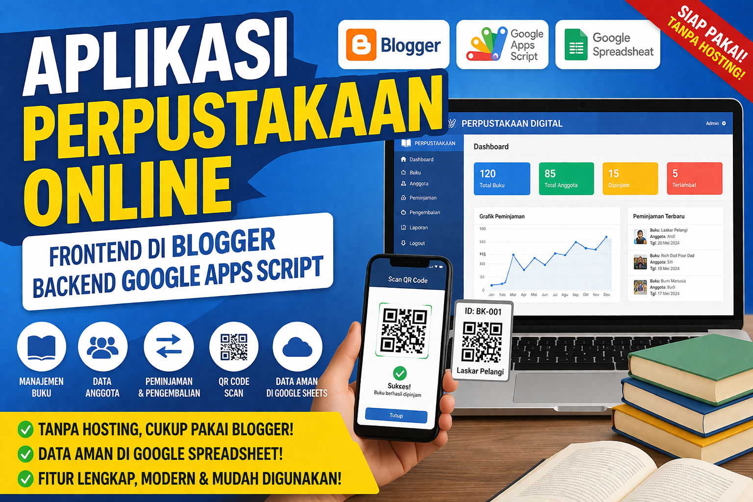 Aplikasi Perpustakaan Online (HTML + Google Apps Script) + QR Code