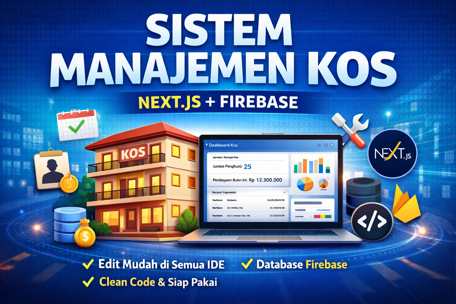 Source Code Sistem Manajemen Kos Modern (Next.js + Firebase)